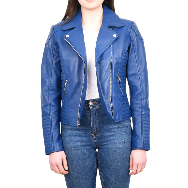 Blue Biker Quilted Leather Jacket