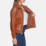 Brown Bomber Leather Jacket For Womens