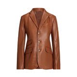 womens-brown-leather-blazer