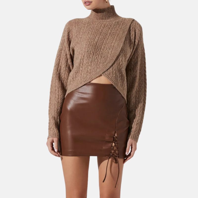 Women’s Brown Leather Lace Up Mini Skirt