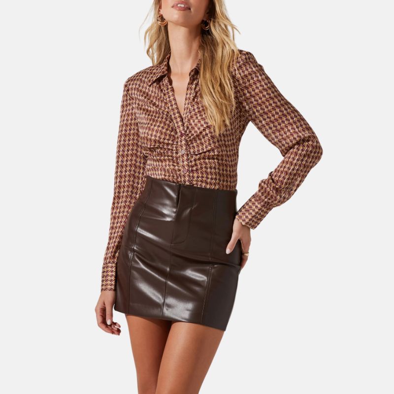 Women's Brown Leather Pant Style Mini Skirt