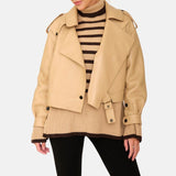 Cropped Beige Leather Jacket