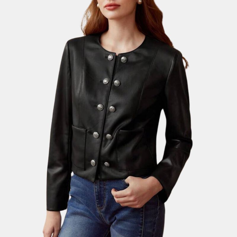 Womens Cropped Scallop Edge Black Jacket