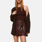 Women's Dark Brown Mini Leather Skirt