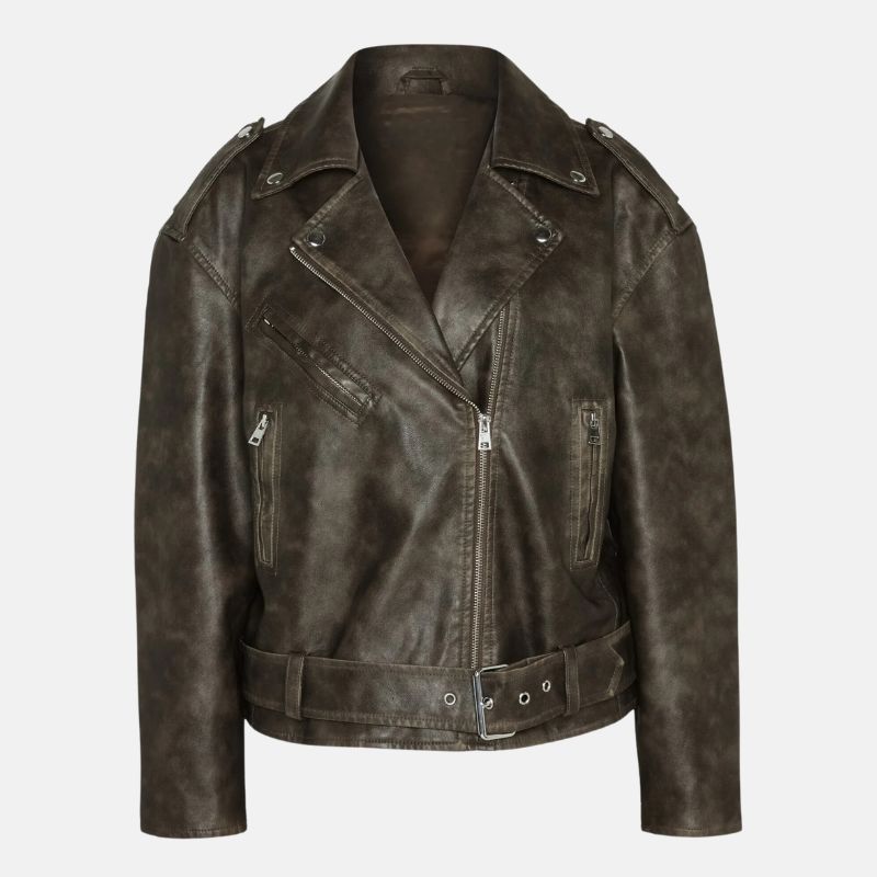 Leather Distressed Brown Biker Jacket