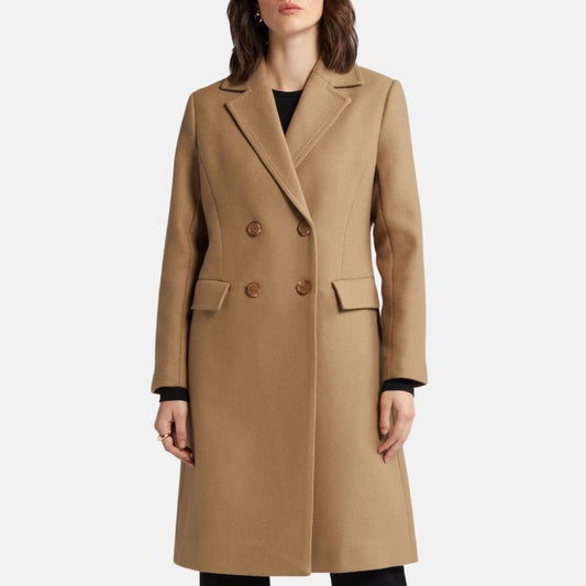 Womens Double Breasted Brown Trench Coat Wool