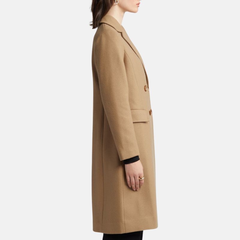 Brown Double Breasted Wool Trench Coat For Womens