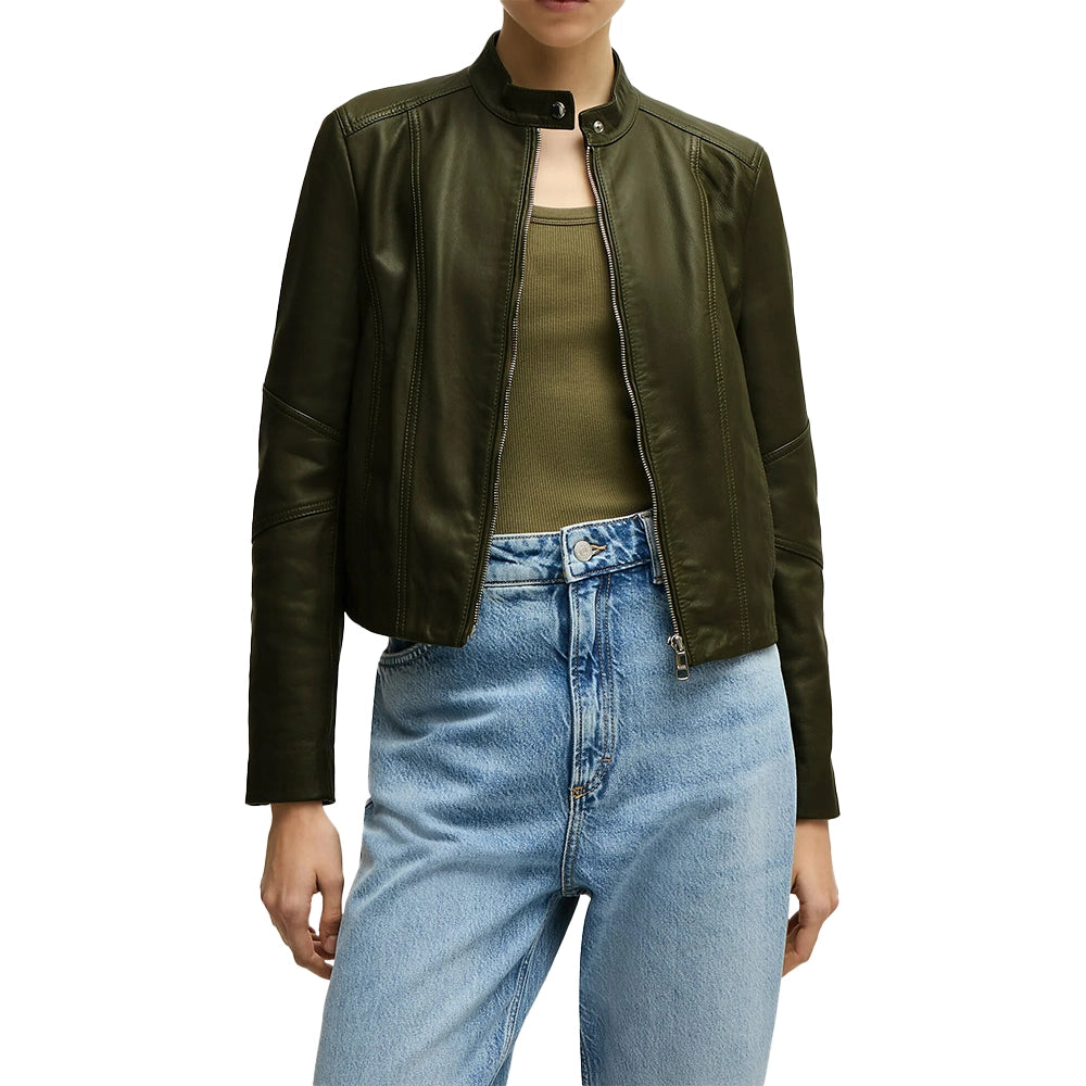 Forest Green Leather Jacket Womens