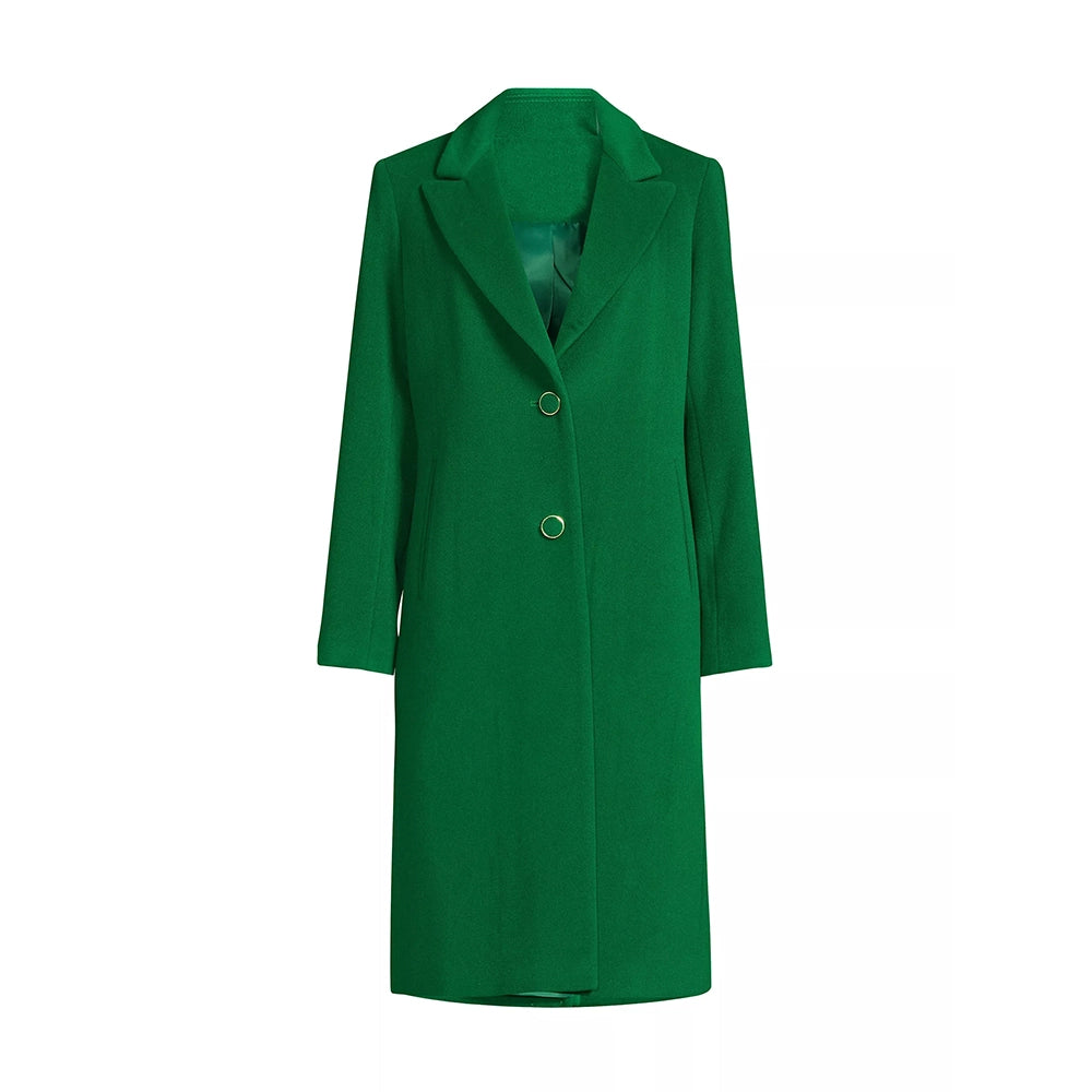 Women's Green Long Single Breasted Wool Coat