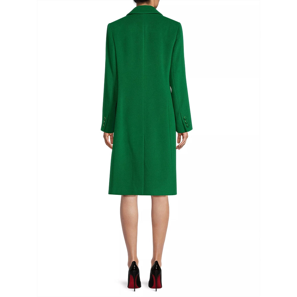 Women's Green Long Single Breasted Wool Coat