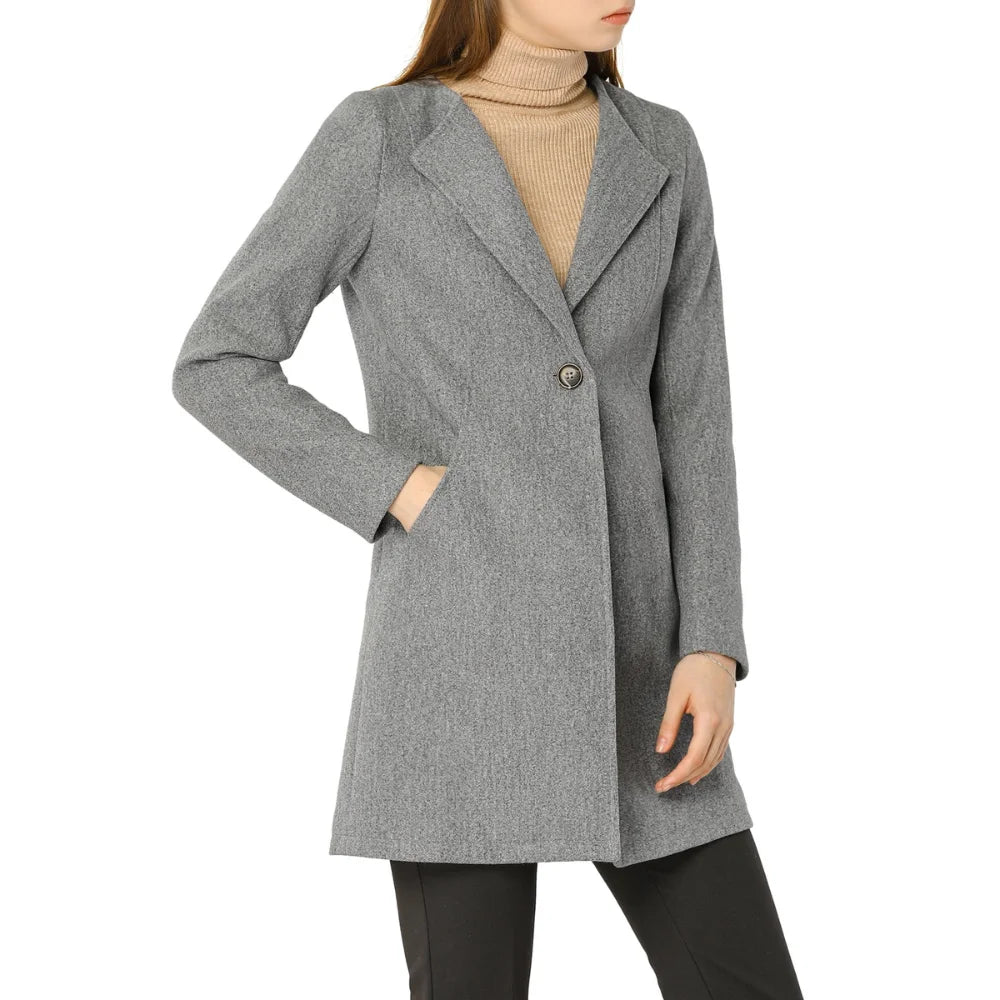 Womens Long Single Breasted Grey Wool Coat