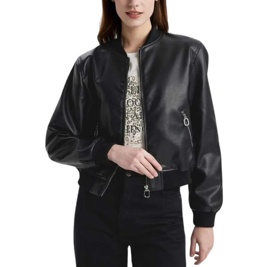 Womens Bomber Black Leather Jacket