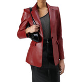 Dakota Notch Lapel Red Leather Blazer Womens