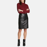 Women's Leather Pencil Midi Black Skirt