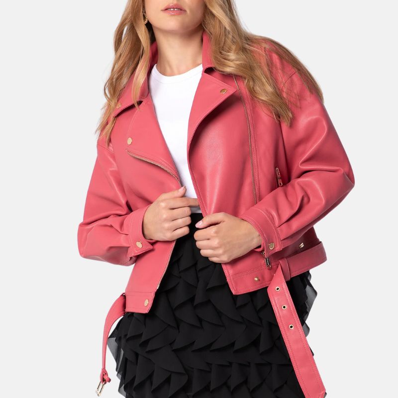 Womens Leather Pink Moto Jacket