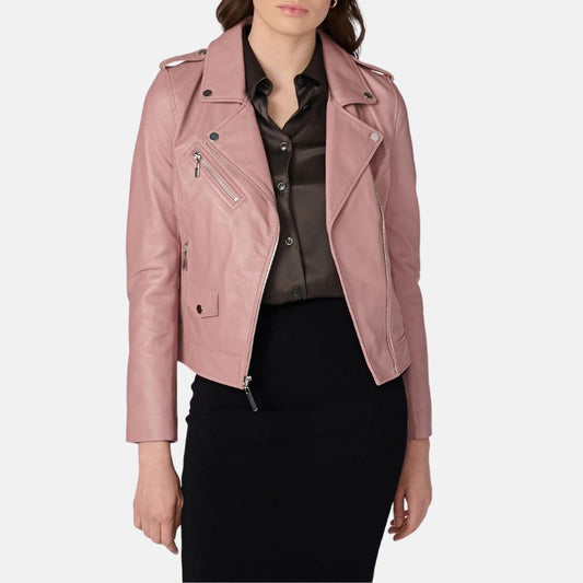 Womens Leather Pink Motorcycle Jacket