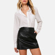 Women's Mini Black Leather Skirt With Pockets