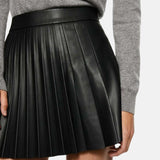 Leather Mini Black Pleated Skirt