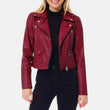 Womens Motorcycle Dark Red Leather Jacket