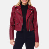 Womens Motorcycle Dark Red Leather Jacket