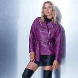 Women's Asymmetrical Peplum Purple Leather Jacket