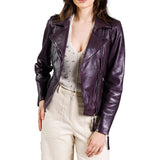 Women Slim Fit Motorcycle Purple Leather Jacket