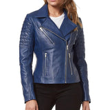 Womens Quilted Royal Blue Leather Jacket