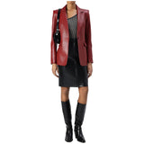 Dakota Notch Lapel Red Leather Blazer Womens