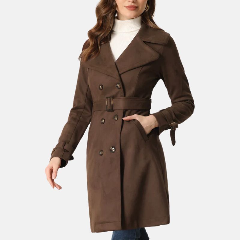 womens-suede-brown-double-breasted-trench-coats