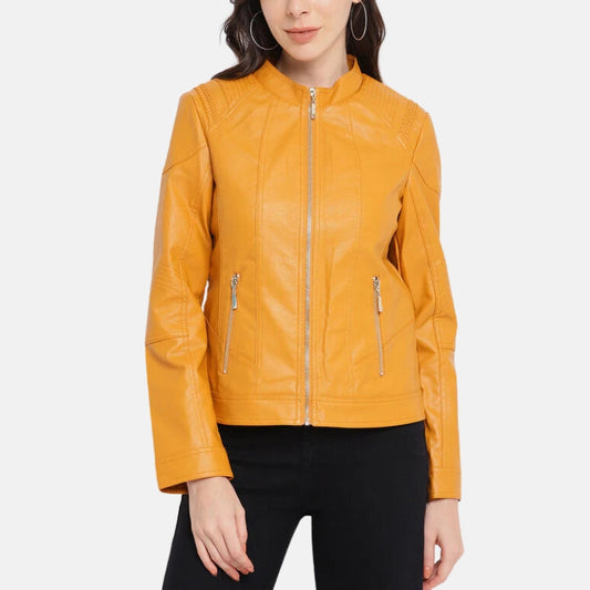 womens-yellow-leather-jacket-cafe-racer-style