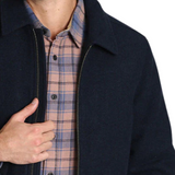 Men's Navy Blue Zip Up Wool Blend Jacket