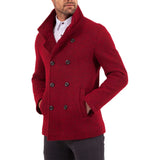 Men's Red Double-Breasted Wool Pea Coat